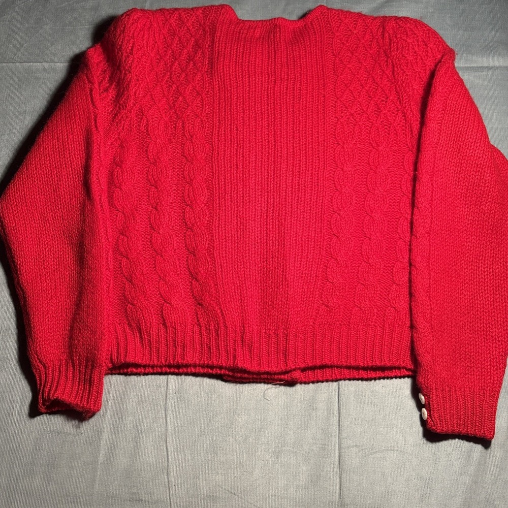 Robert Scott Red Shetland Wool Cable Knit Double Breasted Cardigan Sweater 34 - Picture 3 of 9